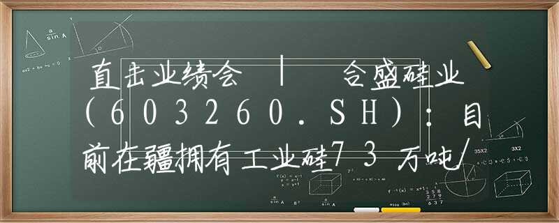 直击业绩会 | 合盛硅业(603260.SH)：目前在疆拥有工业硅73万吨/年、有机硅单体100万吨/年的产能