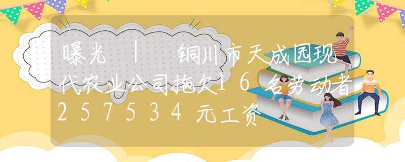 曝光 | 铜川市天成园现代农业公司拖欠16名劳动者257534元工资